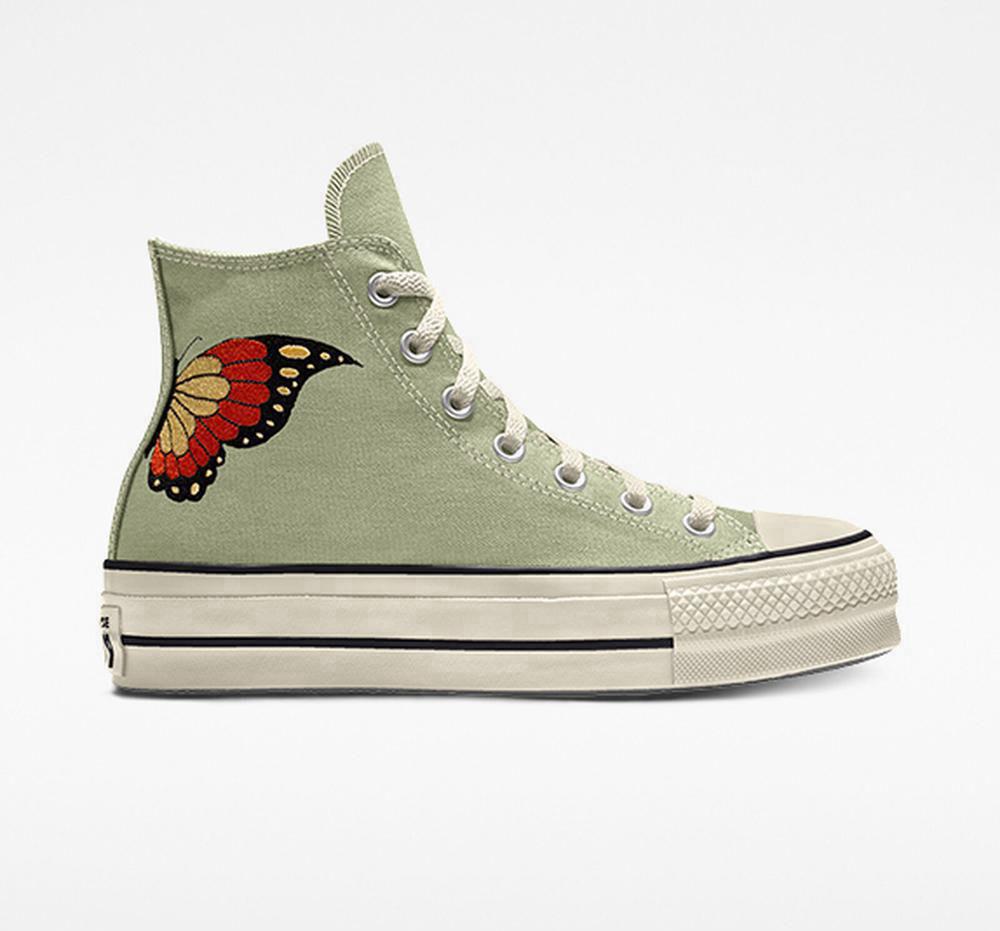 Converse Custom Chuck Taylor All Star Lift Platform Embroidery By You Unisex Höga Dam Gröna | 247596XLH