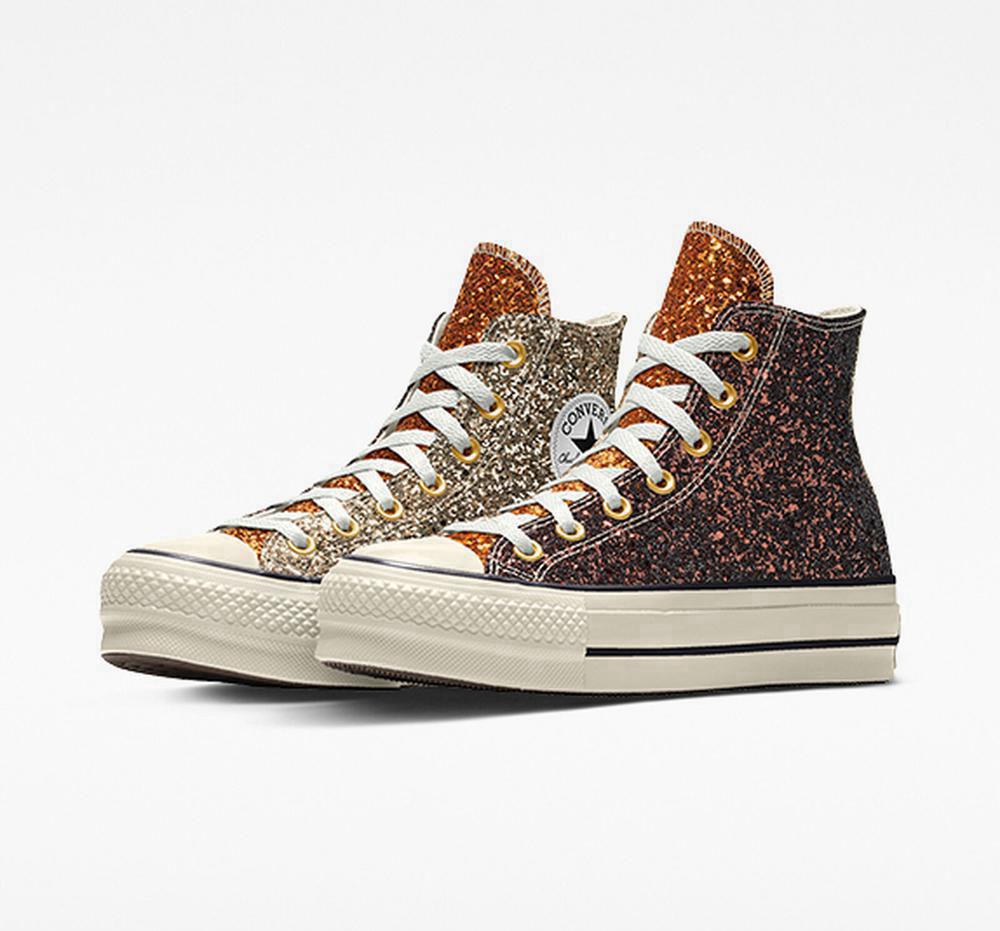 Converse Custom Chuck Taylor All Star Lift Glitter By You High Top Platform Skor Dam Bruna | 271406LCJ