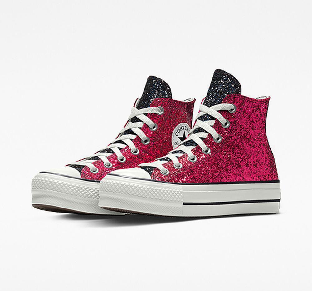 Converse Custom Chuck Taylor All Star Lift Glitter By You High Top Platform Skor Dam Pinkblack | 296374PJI