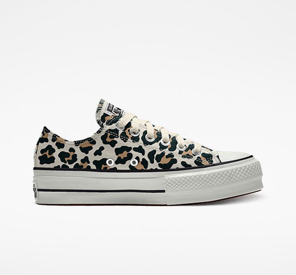 Converse Custom Chuck Taylor All Star Lift Canvas By You Unisex Low Top Platform Skor Dam Leopard | 304798PVW
