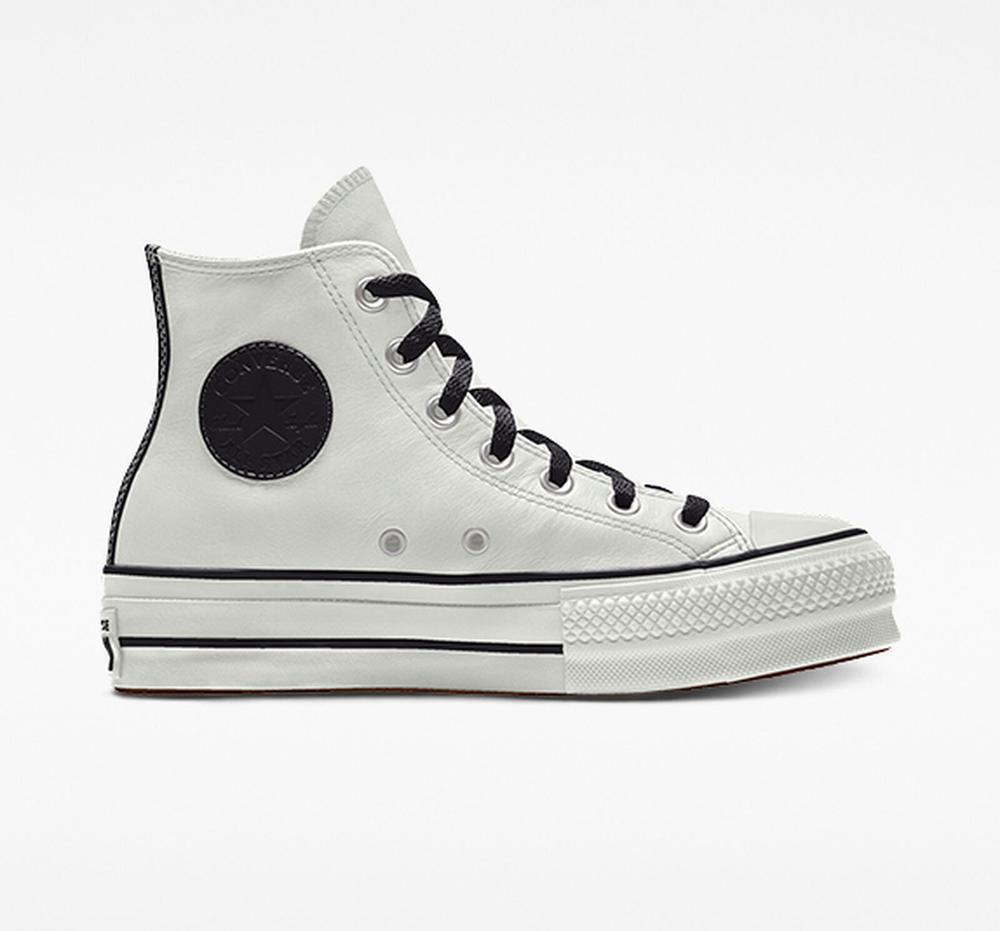 Converse Custom Chuck Taylor All Star Lift Läder By You Unisex High Top Platform Skor Dam Vita | 371809WFQ