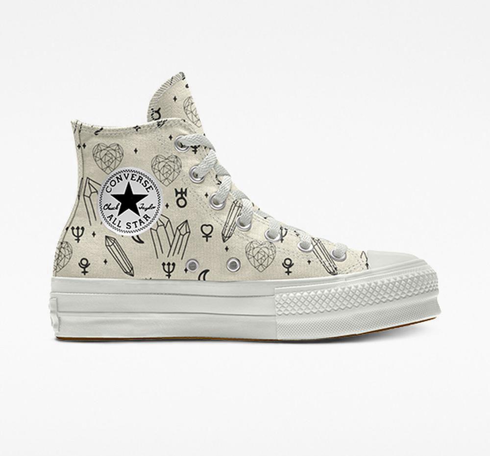 Converse Custom Chuck Taylor All Star Lift Planets By You Unisex High Top Platform Skor Dam Khaki | 495182IVA