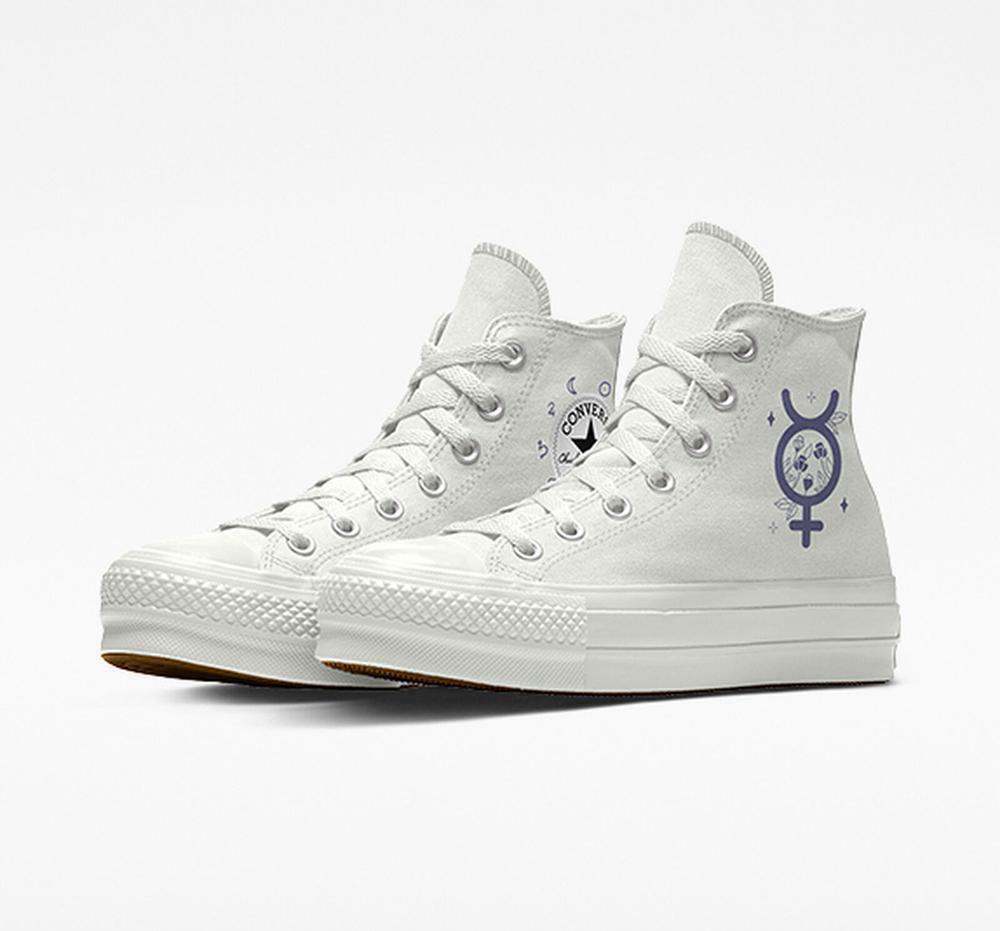 Converse Custom Chuck Taylor All Star Lift Planets By You Unisex High Top Platform Skor Dam Vita | 507683SIU