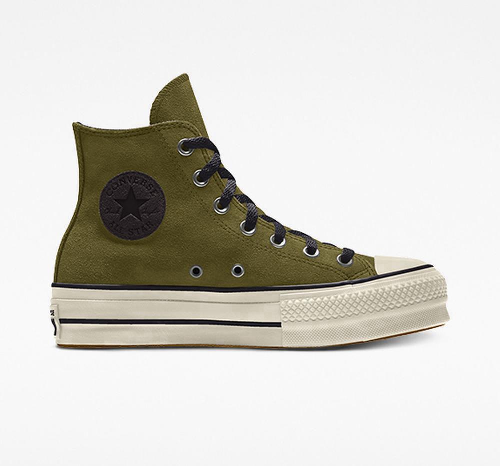 Converse Custom Chuck Taylor All Star Lift Mocka By You Unisex High Top Platform Skor Dam Gröna Mörk | 520978IOJ