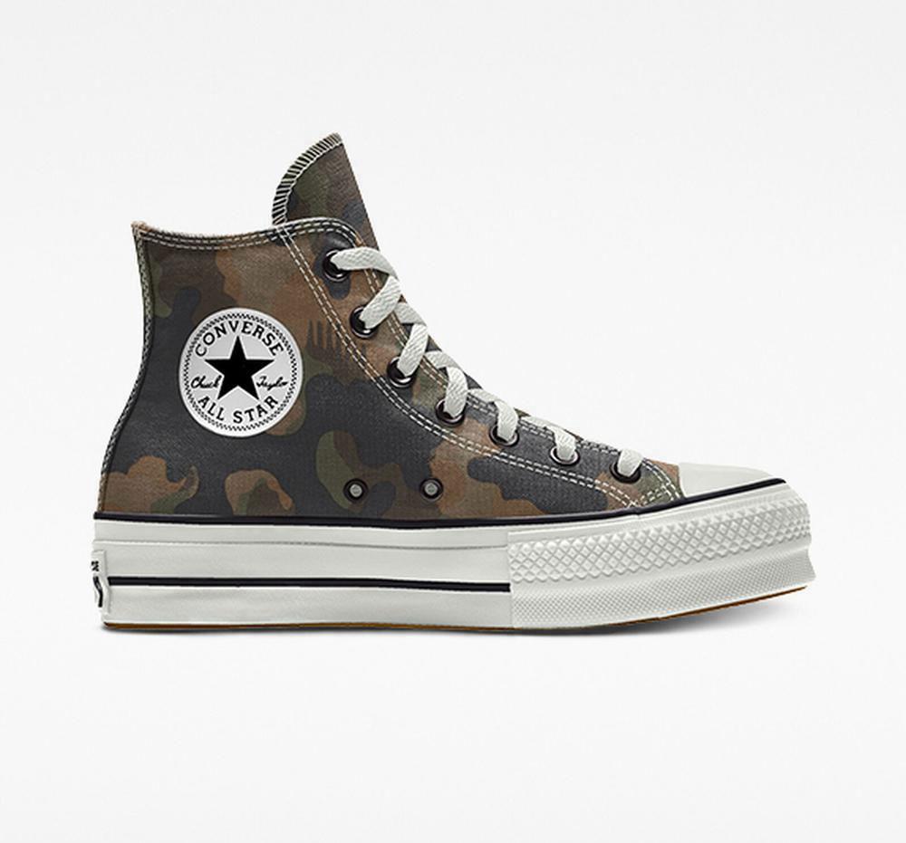 Converse Custom Chuck Taylor All Star Lift Canvas By You Unisex High Top Platform Skor Dam Camo | 590473JGT