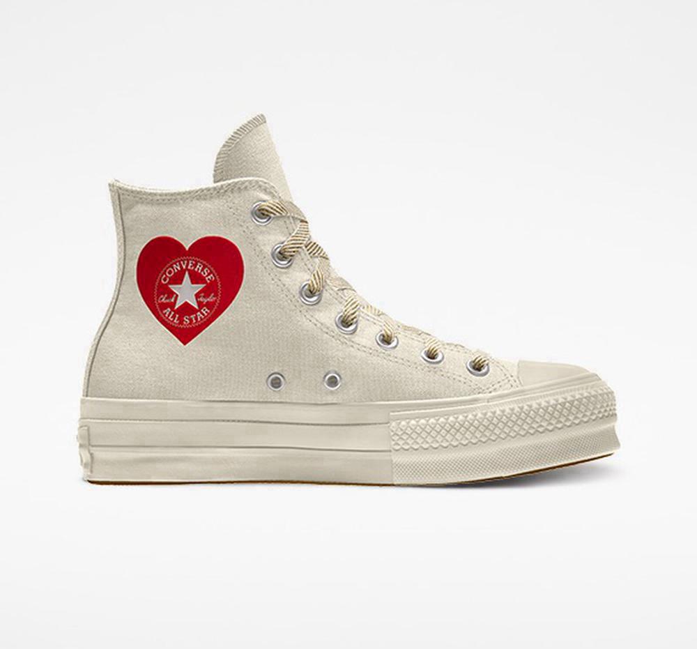 Converse Custom Chuck Taylor All Star Lift Canvas By You Unisex High Top Platform Skor Dam Vita | 629187OMU