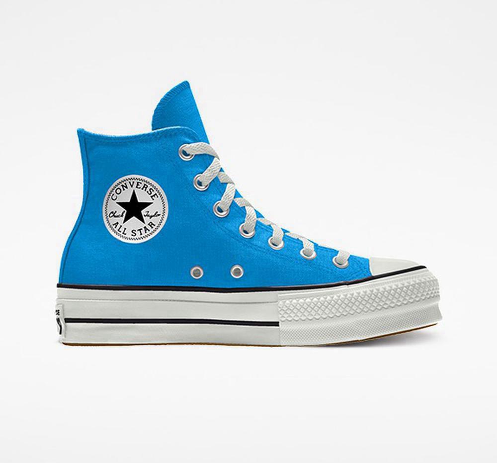 Converse Custom Chuck Taylor All Star Lift Canvas By You Unisex High Top Platform Skor Dam Blå | 630847PCV
