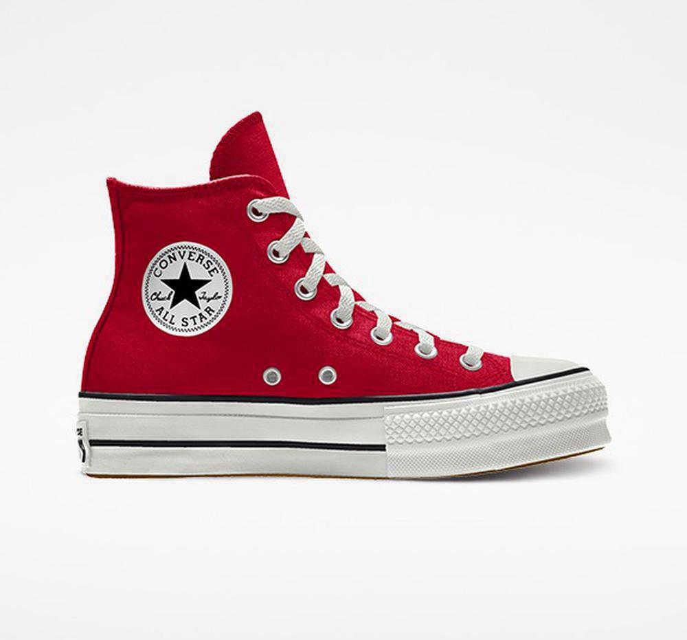 Converse Custom Chuck Taylor All Star Lift Canvas By You Unisex High Top Platform Skor Dam Röda | 762489VWH