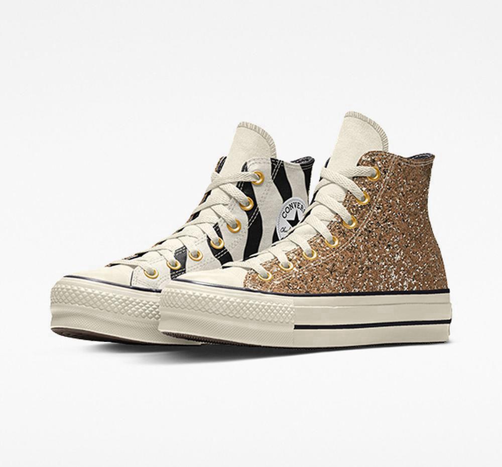 Converse Custom Chuck Taylor All Star Lift Glitter By You High Top Platform Skor Dam Guld | 768904MHO