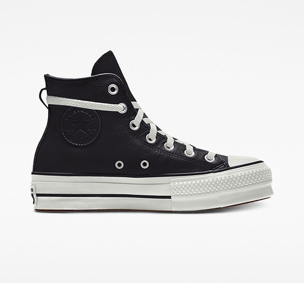 Converse Custom Chuck Taylor All Star Lift Läder By You Unisex High Top Platform Skor Dam Svarta | 798134DJO