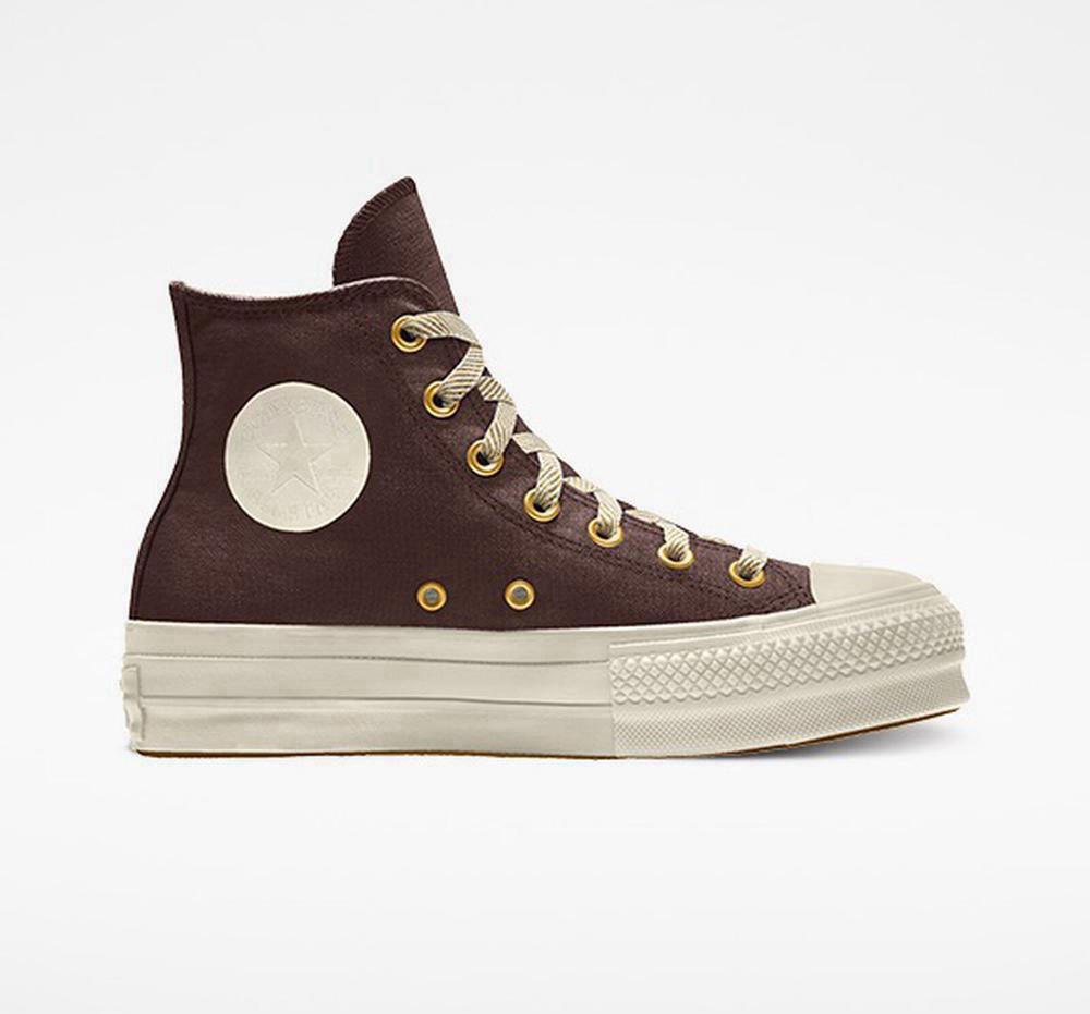 Converse Custom Chuck Taylor All Star Lift Canvas By You Unisex High Top Platform Skor Dam Bruna Mörk | 821739LGV