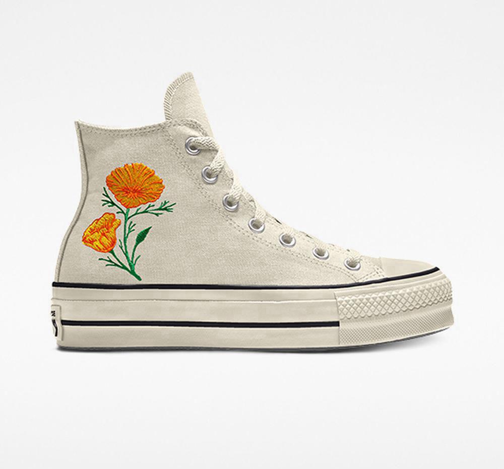 Converse Custom Chuck Taylor All Star Lift Platform Embroidery By You Unisex Höga Dam Vita | 863219OKA