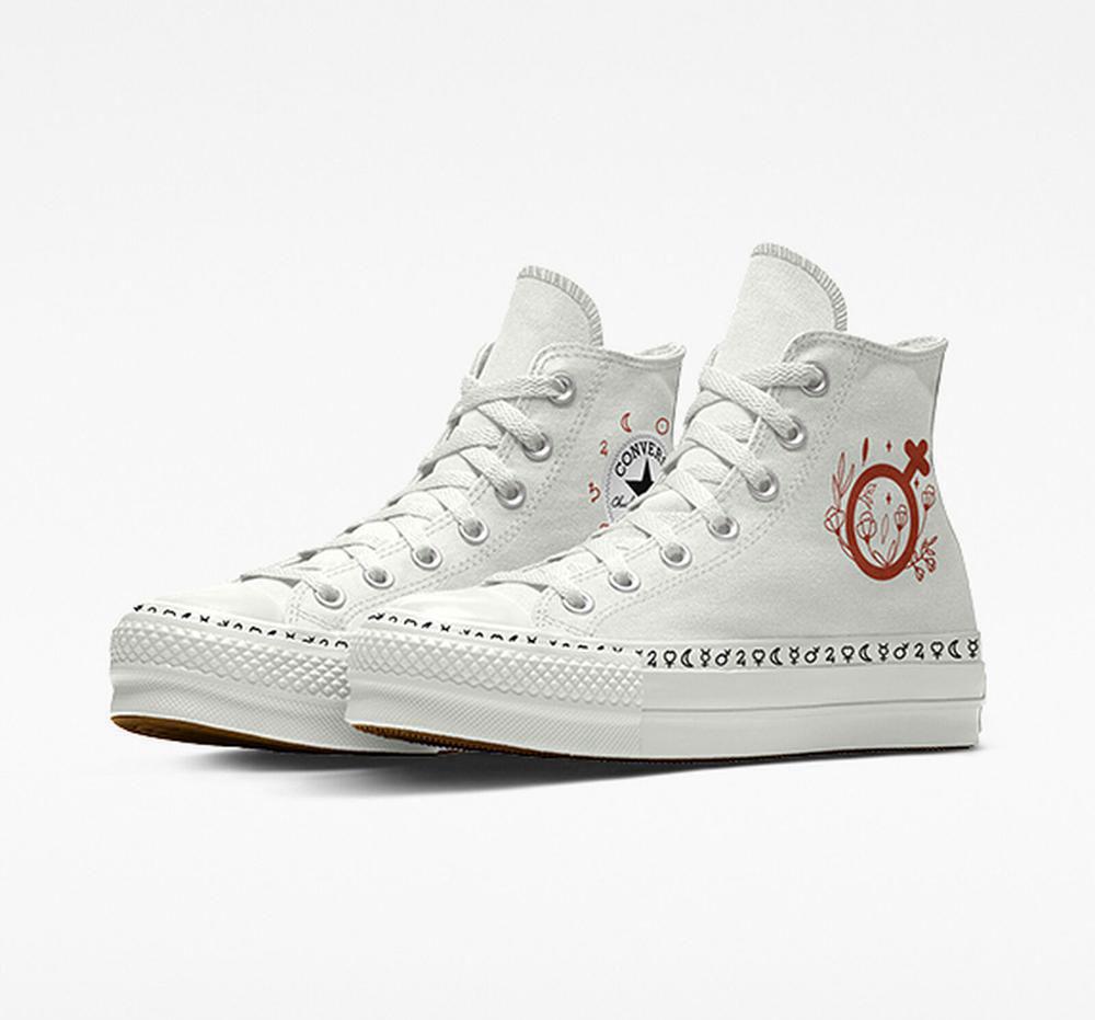 Converse Custom Chuck Taylor All Star Lift Planets By You Unisex High Top Platform Skor Dam Vita | 863721DYF