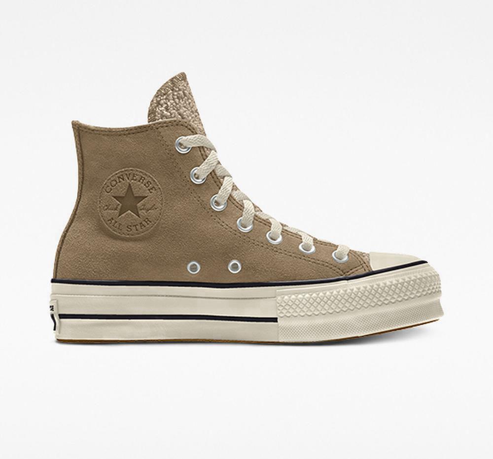 Converse Custom Chuck Taylor All Star Lift Mocka By You Unisex High Top Platform Skor Dam Khaki | 894356QYV
