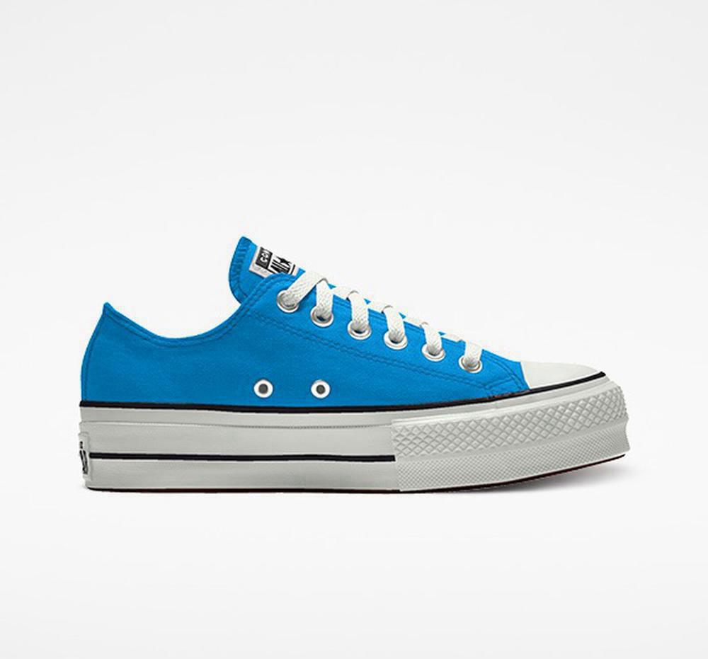 Converse Custom Chuck Taylor All Star Lift Canvas By You Unisex Low Top Platform Skor Dam Blå | 932486ZTQ