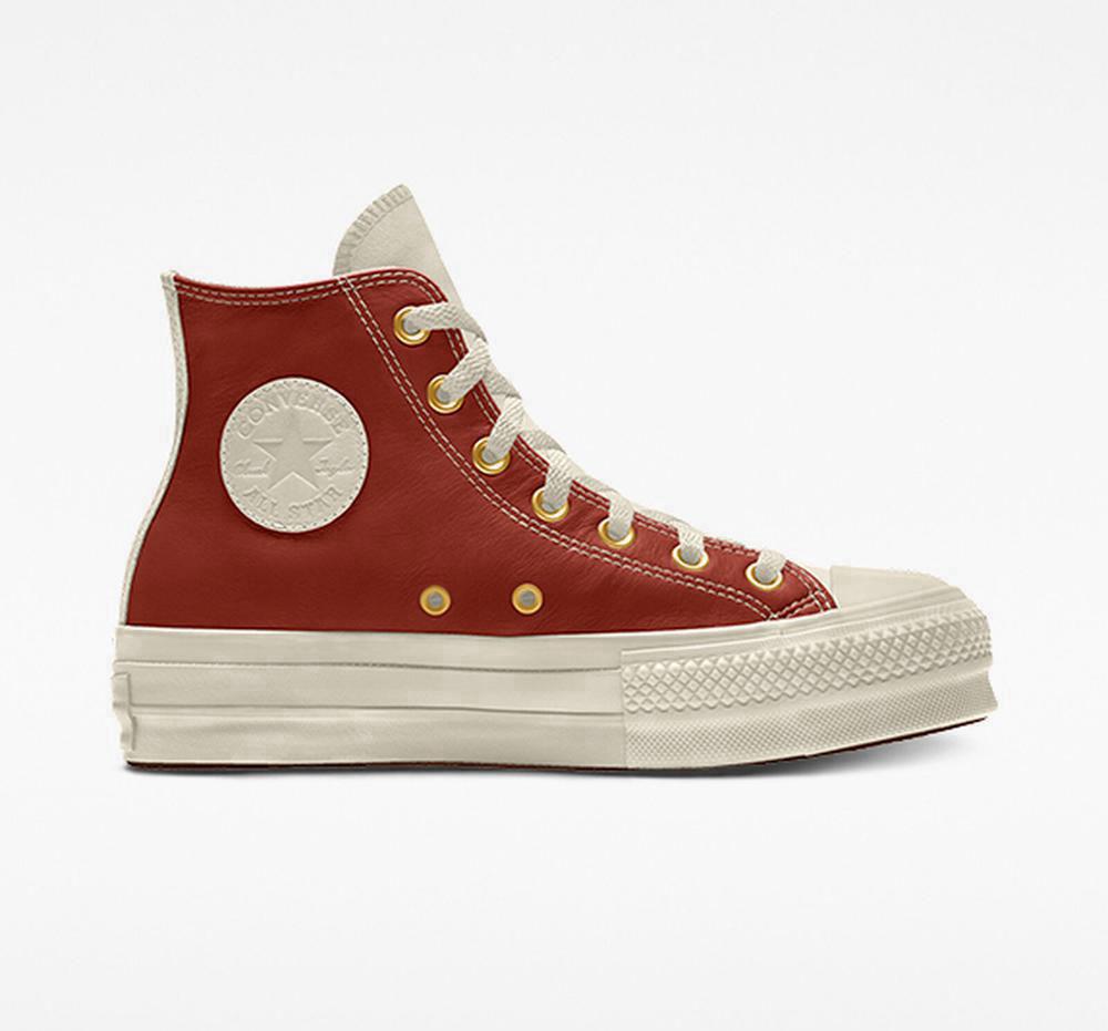 Converse Custom Chuck Taylor All Star Lift Läder By You Unisex High Top Platform Skor Dam Orange | 943570ITD