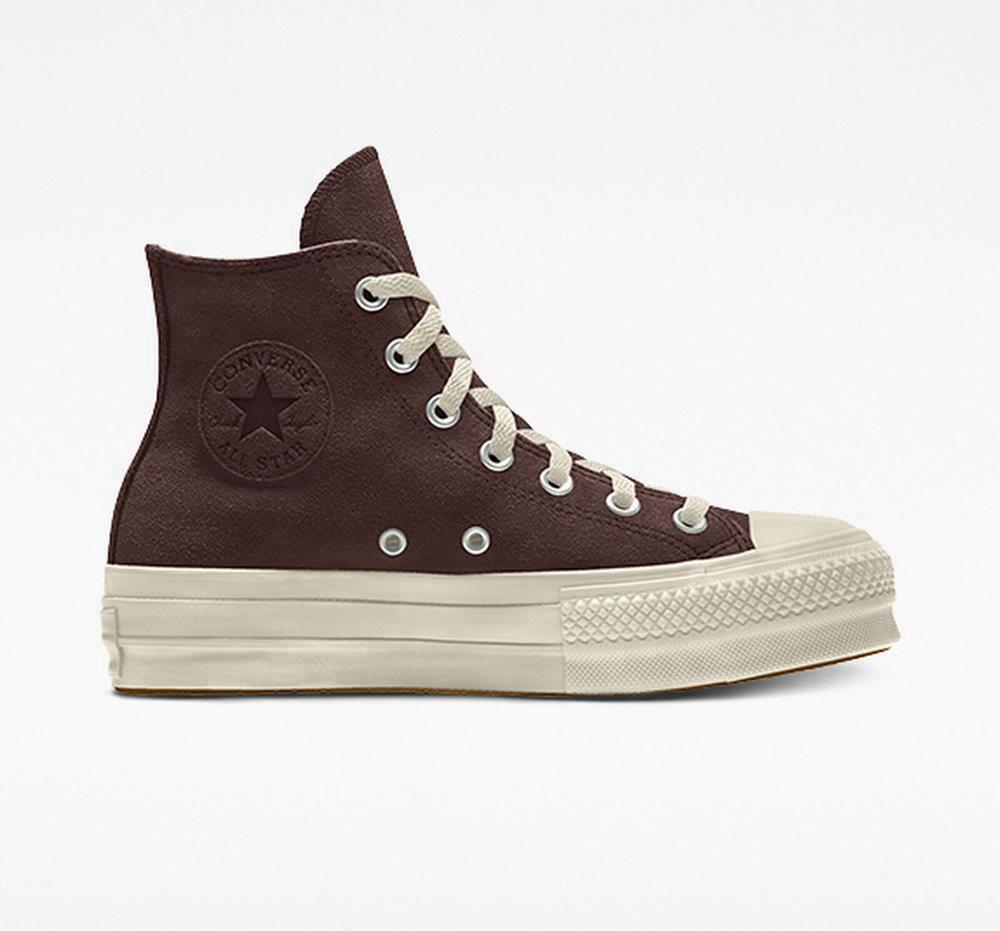Converse Custom Chuck Taylor All Star Lift Mocka By You Unisex High Top Platform Skor Dam Bruna Mörk | 958631OKY