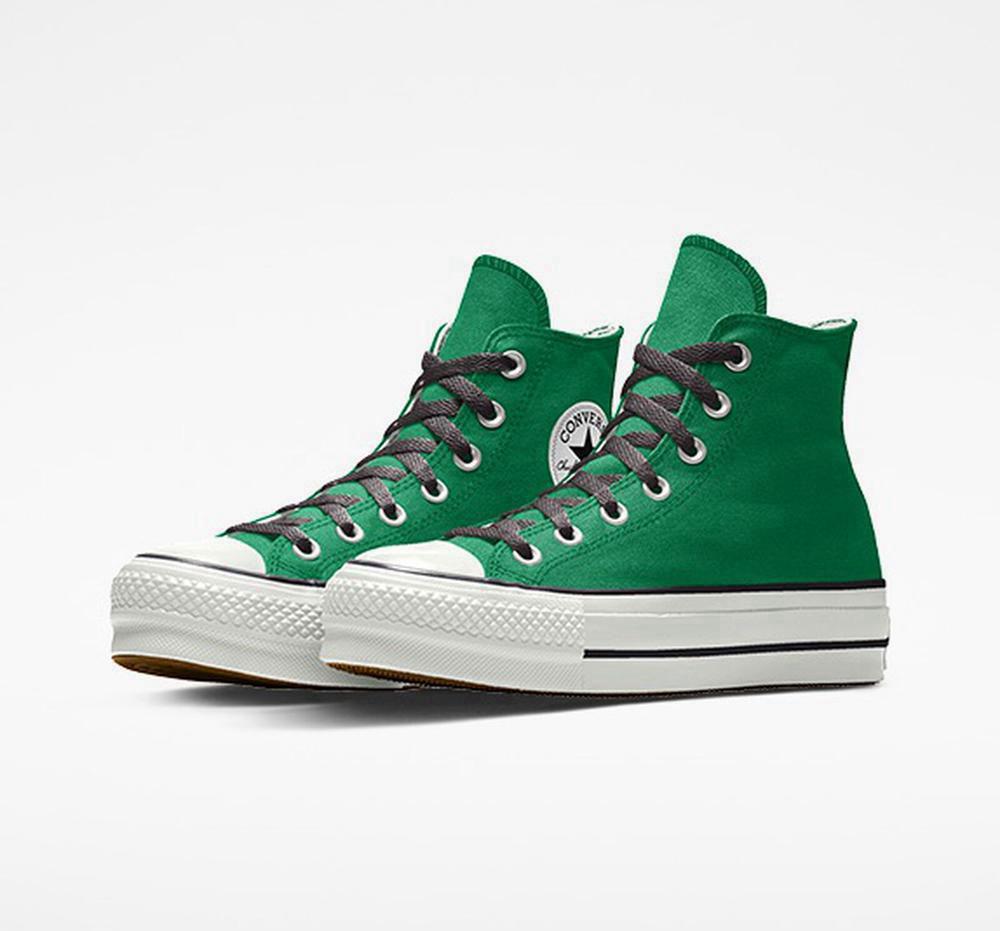 Converse Custom Chuck Taylor All Star Lift Canvas By You Unisex High Top Platform Skor Dam Gröna | 973018MYN