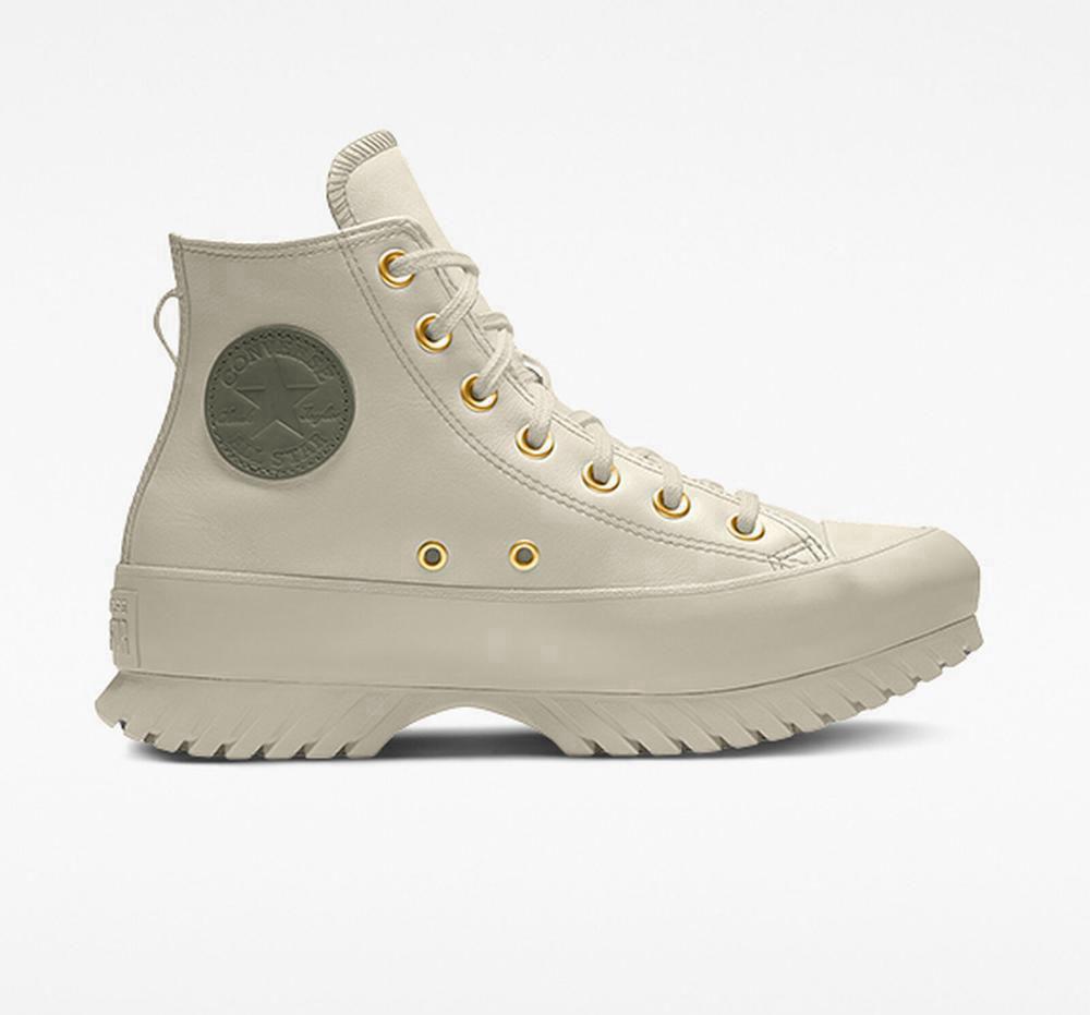 Converse Custom Chuck Taylor All Star Lugged Platform Läder By You Unisex Höga Herr Gröna | 392517MPT