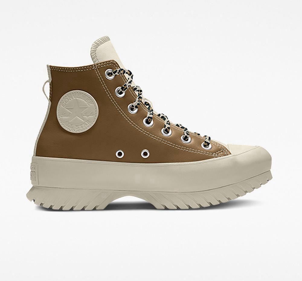 Converse Custom Chuck Taylor All Star Lugged Platform Läder By You Unisex Höga Herr Bruna | 681907BDU