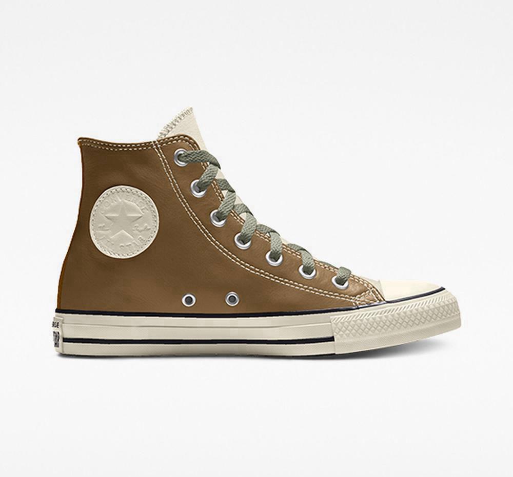 Converse Custom Chuck Taylor All Star Läder By You Unisex Höga Herr Bruna | 047529VNQ