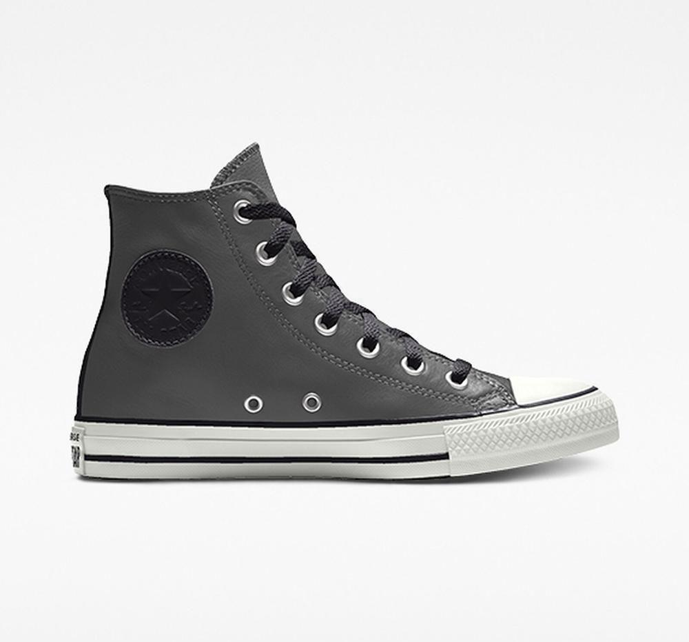Converse Custom Chuck Taylor All Star Läder By You Unisex Höga Herr Grå | 791506FTW