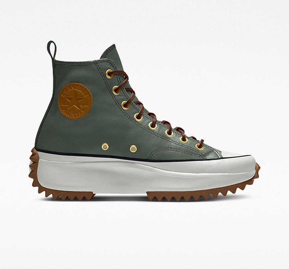 Converse Custom Run Star Hike Platform Läder By You Unisex Höga Herr Gröna | 691075CQV