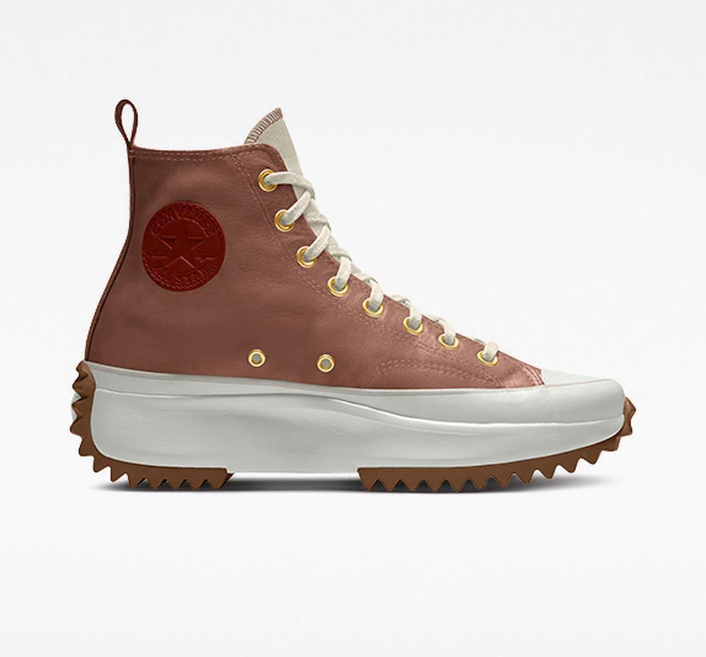 Converse Custom Run Star Hike Platform Läder By You Unisex Höga Herr Bruna | 795463WEJ