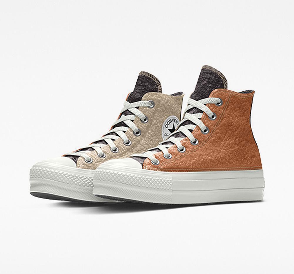 Converse Custom Sherpa Chuck Taylor All Star By You Unisex High Top Platform Skor Dam Svarta Korall | 296138XSR