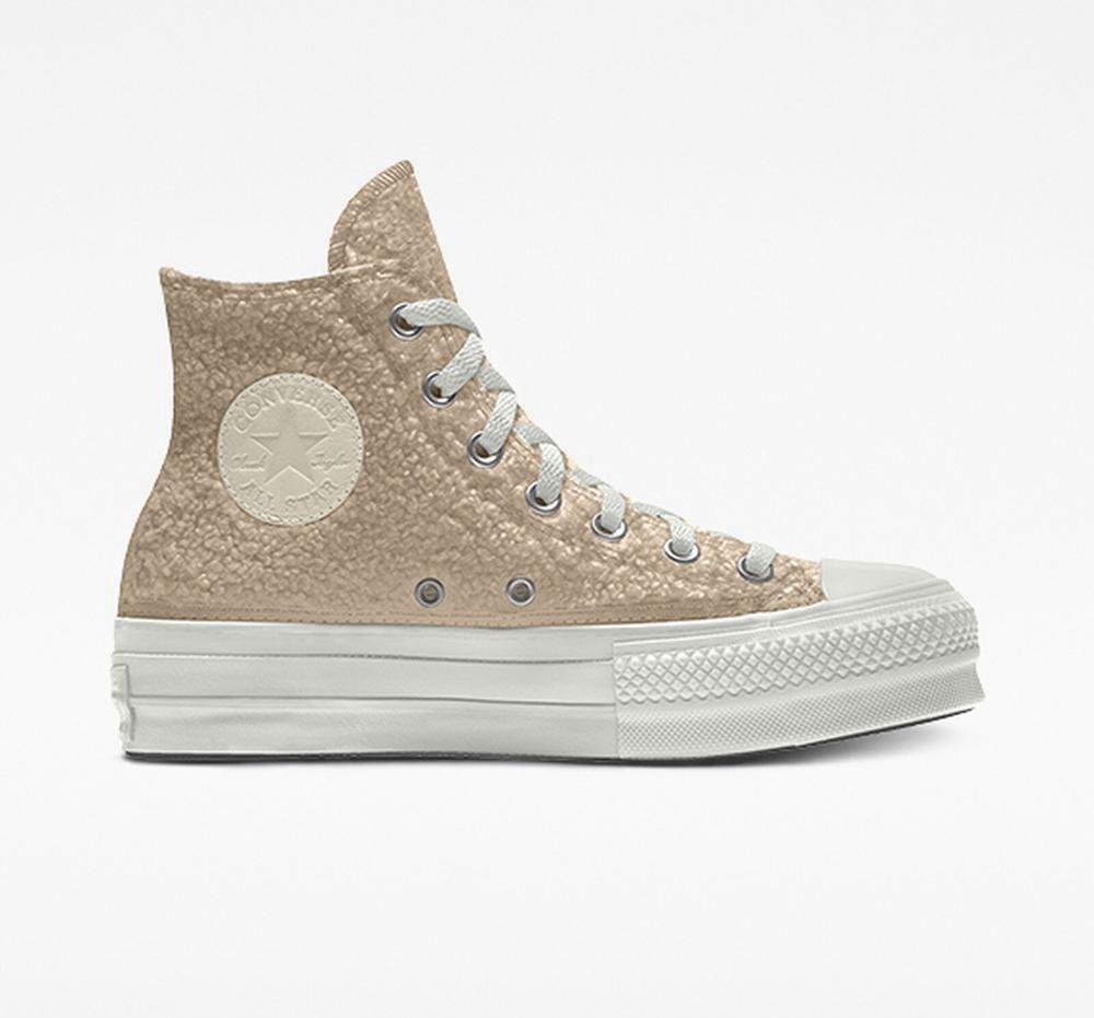 Converse Custom Sherpa Chuck Taylor All Star By You Unisex High Top Platform Skor Dam Guld | 965703RHD