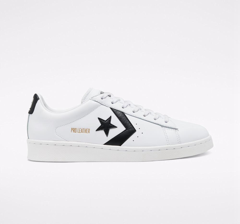 Converse Og Pro Läder Unisex Låga Dam Vita Svarta Vita | 329506YDU