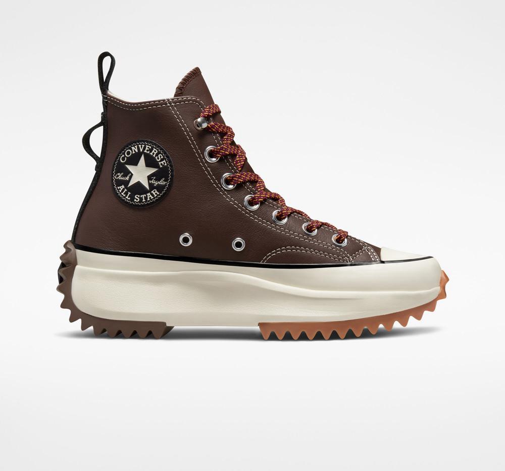 Converse Run Star Hike Platform Läder Unisex Höga Dam Bruna Mörksvarta | 831597KLB