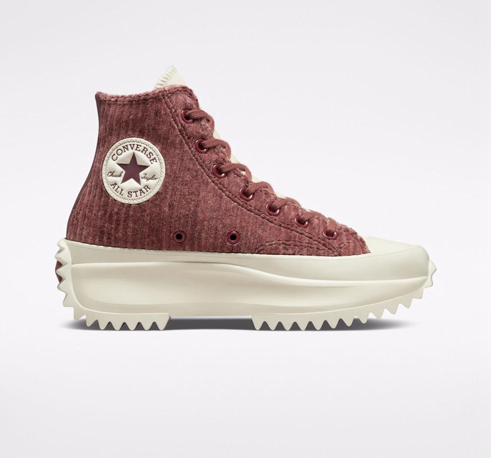 Converse Run Star Hike Velour Unisex High Top Platform Skor Dam Vinröda Mörk | 125904YWR